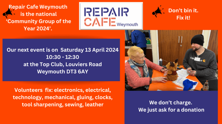 Repair Cafe Weymouth April 2024 Event 1 768x432