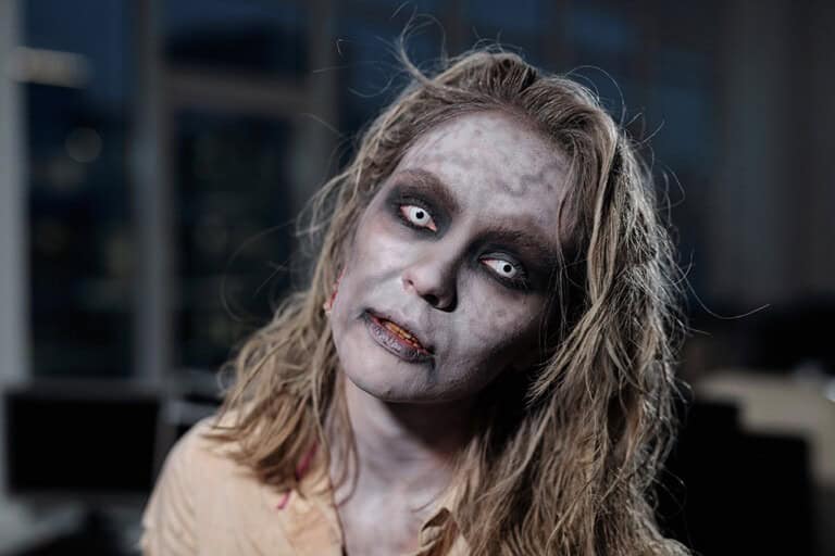 zombie female standing in dark room or office 2023 11 27 05 01 09 utc 768x512