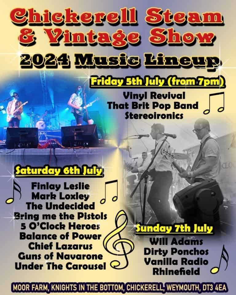 chickerell steam and vintage show 2024 music lineup 768x960