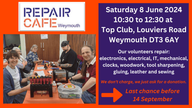 Repair Cafe Weymouth Event 8 June 2024 1 768x432