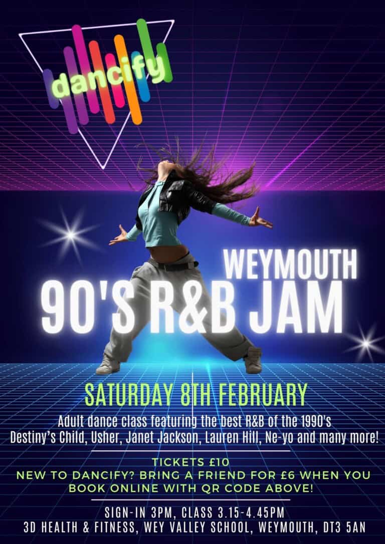 Weymouth 90s jam poster no QR 1 768x1086