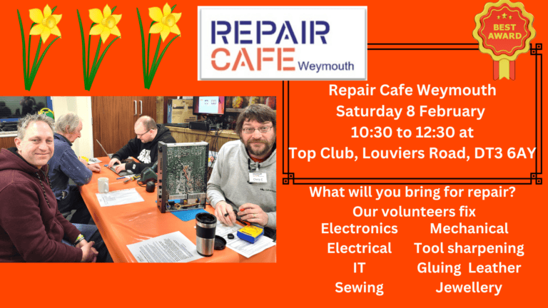 Repair Cafe Weymouth event 8 February 2025 768x432