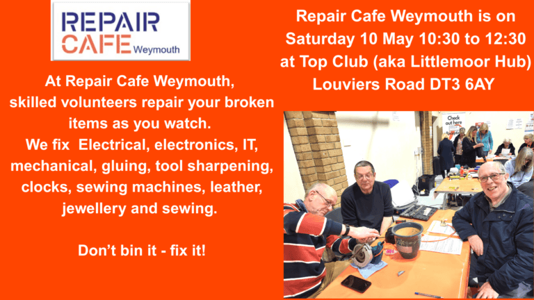 Repair Cafe Weymouth event 10 May 2025 768x432